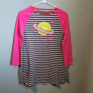 Mini Boden Planet Appliqué Long Sleeve Striped Dress Girls size 11-12 years